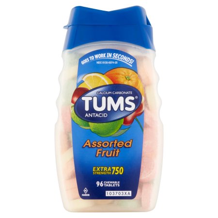 TUMS Antacid Extra Strength 750 Assorted Fruit Chewable Tablets, 96 Count