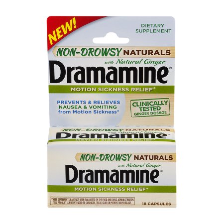 Dramamine Motion Sickness Relief Non-Drowsy Naturals With Natural Ginger Capsules - 18 CT