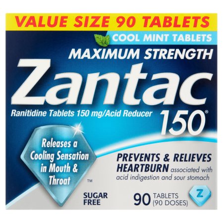 Zantac 150 Maximum Strength Acid Reducer Cool Mint Tablets, 90 count