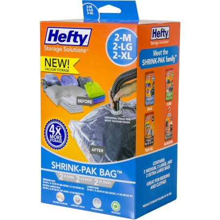 Hefty Shrink-Pak Vacuum Seal Bags, 2 Medium, 2 Large and 2 X-Large Bags