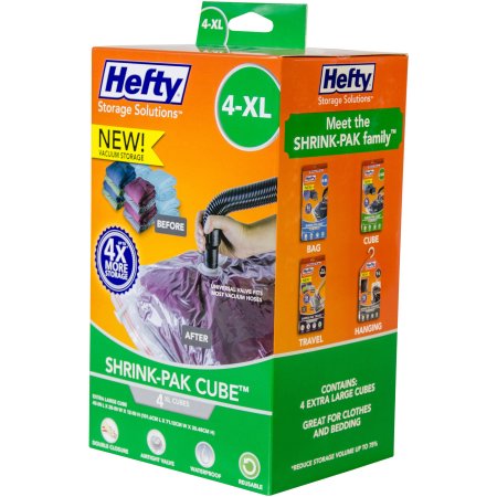 Hefty Shrink-Pak Vacuum Seal Bags, 4 X-Large Cubes