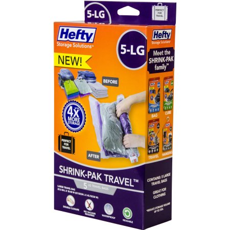 Hefty Shrink-Pak Vacuum Seal Bags, 5 Large Travel Bags