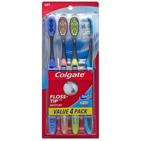 Colgate Floss Tip Bristles 360 Total Advanced Toothbrushes Soft - 4 PK, 4.0 CT