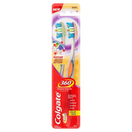 Colgate 360deg 4 Zone Soft Toothbrush, 2 count