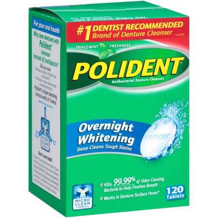 Polident Overnight Whitening Antibacterial Denture Cleanser, 120 count