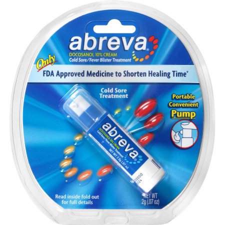 Abreva FDA-Approved Cold Sore Treatment, Docosanol 10% Cream, Pump, 0.07 oz