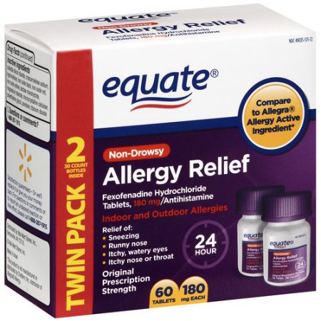 Equate Fexophenadine Allergy Relief 180MG, 2X30 count