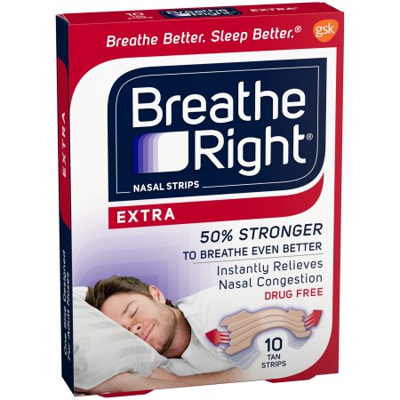 Breathe Right Extra Nasal Strips, Tan Color Strips for Sensitive Skin, Drug Free, 10 Strips