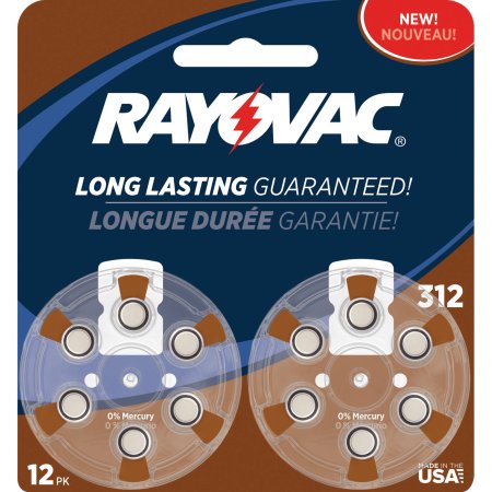 Rayovac Size 312 Mercury-Free Hearing Aid Batteries, 12-Pack