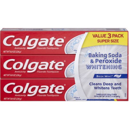 Colgate Baking Soda & Peroxide Whitening Brisk Mint Toothpaste, 8 oz, (Pack of 3)